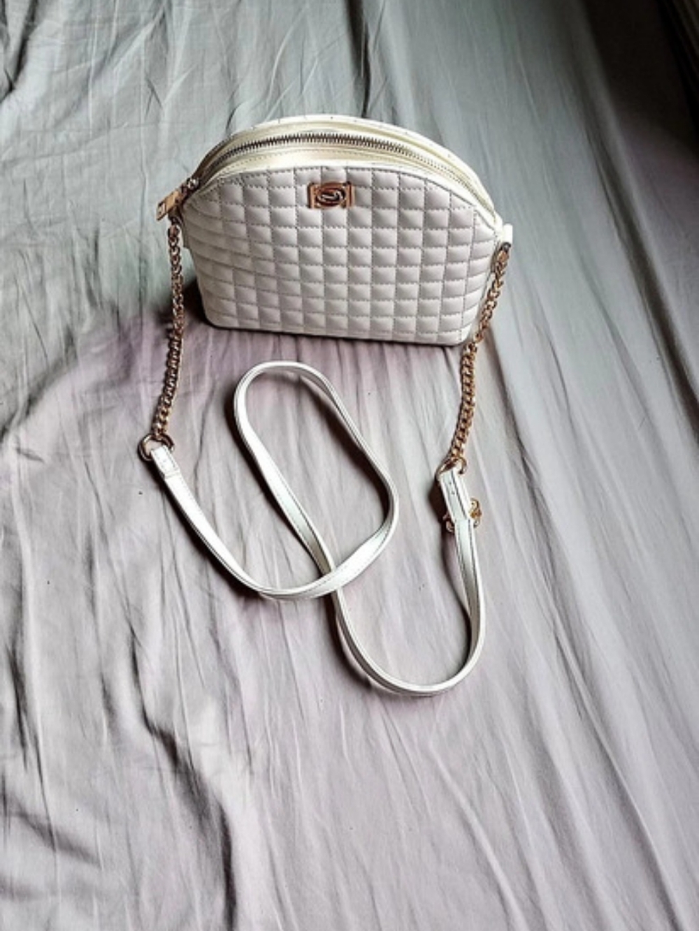 Bebe Quilted Crossbody Bag in White